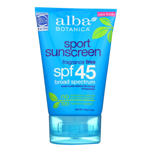 Alba Botanica - Very Emollient Sunscreen Natural Protection Sport Spf 45 - 4 Oz