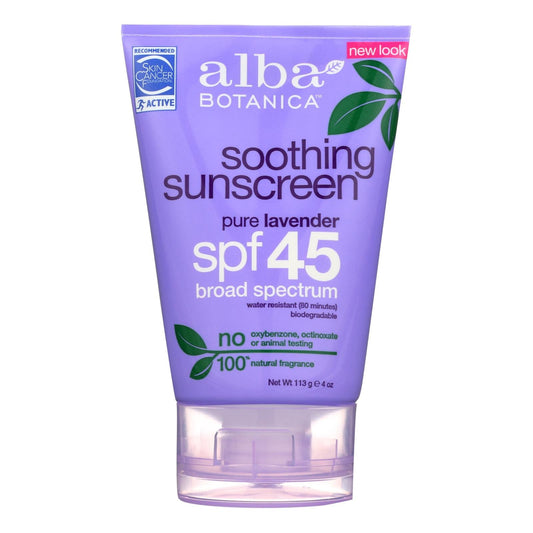 Alba Botanica - Very Emollient Natural Sunblock Spf 45 Pure Lavender - 4 Fl Oz