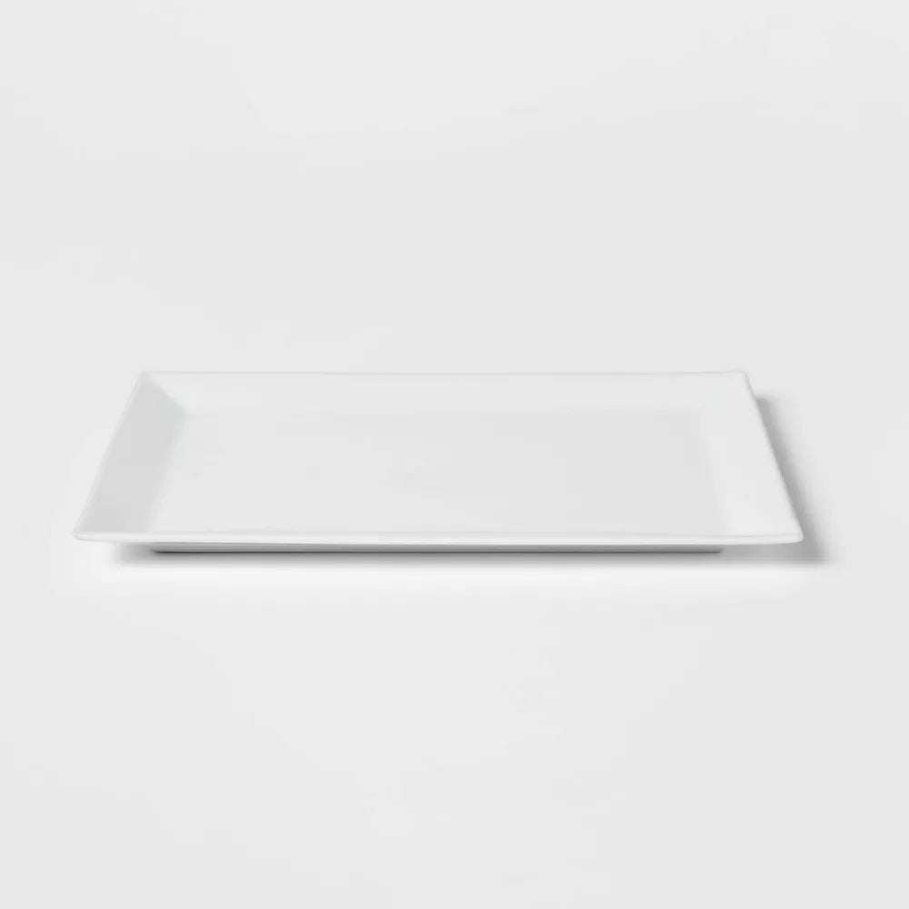 16" x 10" Porcelain Rectangular Rimmed Serving Platter White - Threshold™