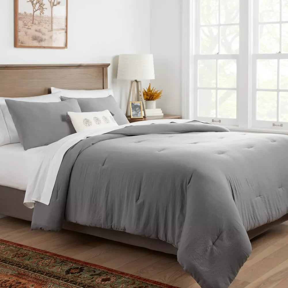 King Reversible Holbrook Relaxed Washed Comforter & Sham Set with Decorative Throw Pillow Dark Gray - Threshold™