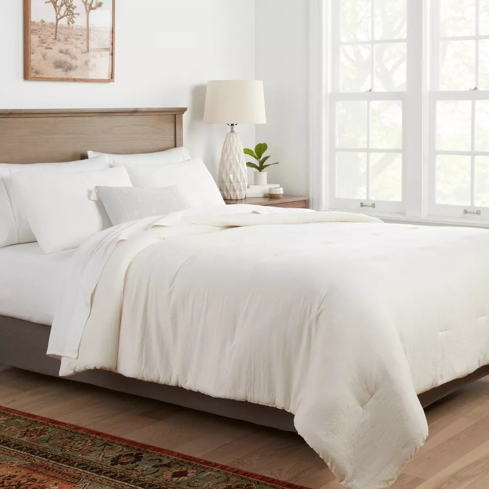 Full/Queen Reversible Holbrook Relaxed Washed Comforter & Sham Set with Decorative Throw Pillow Ivory - Threshold™