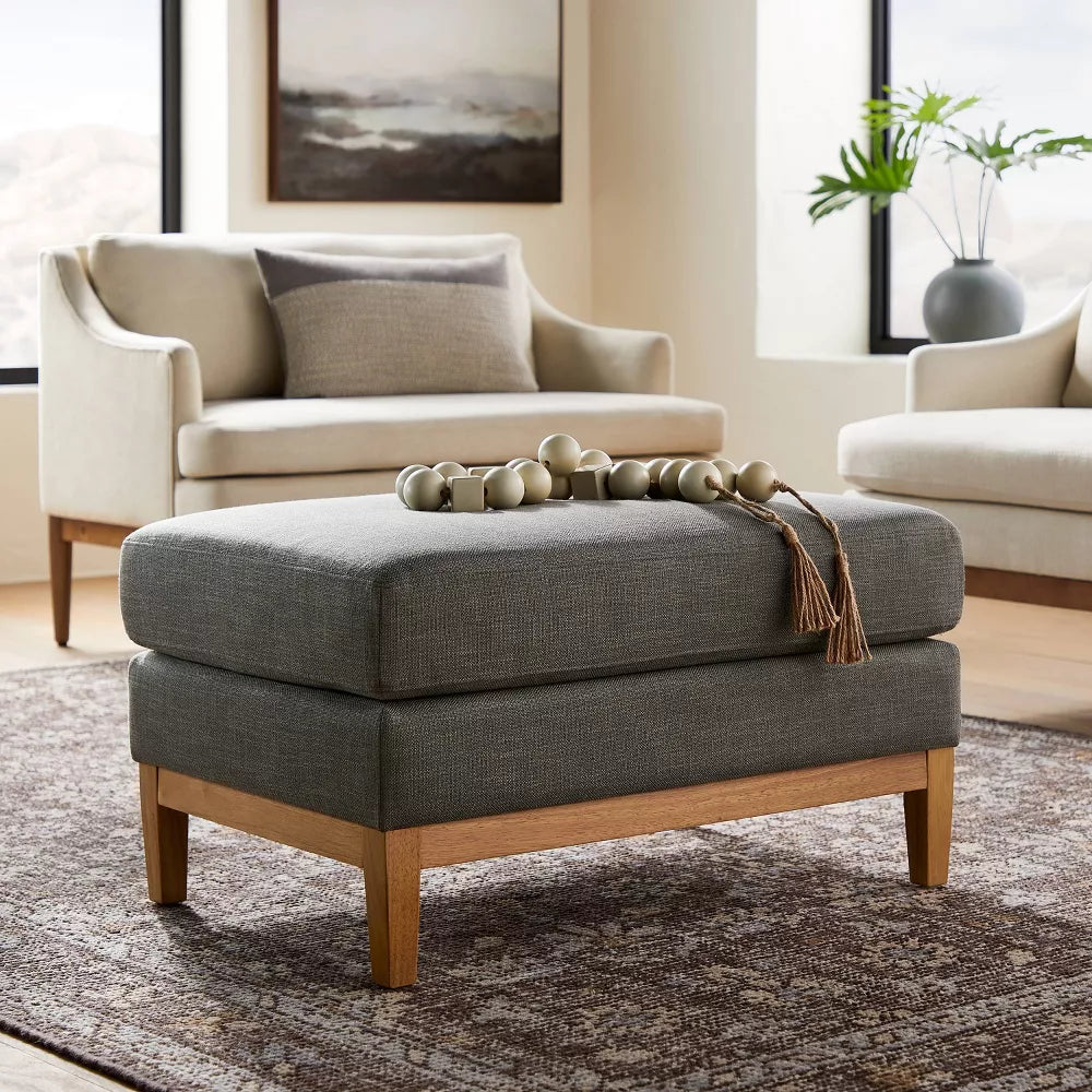 Woodland Hills Wood Base Large Ottoman Dark Gray - Threshold™ designed with Studio McGee