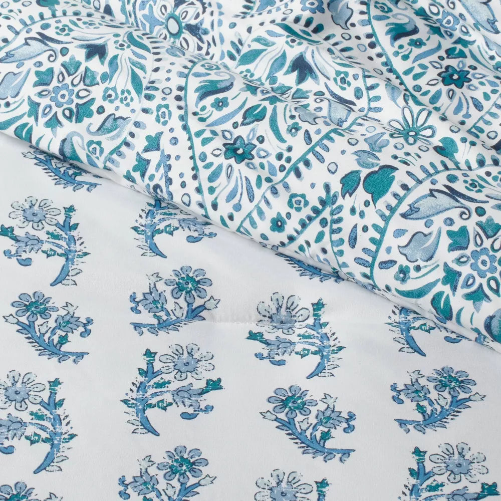 12pc Queen Bancroft Reversible Paisley Print Comforter & Sheet Bedding Set Blue - Threshold™