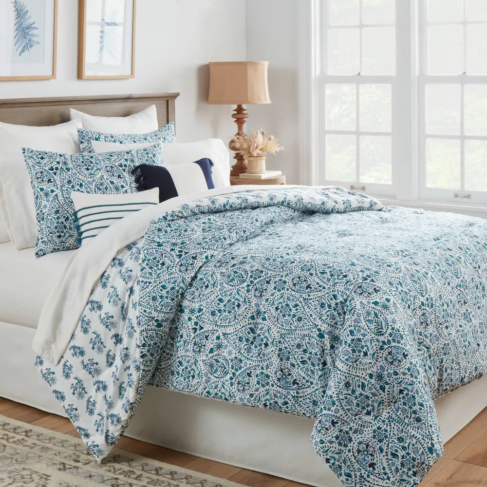 12pc Queen Bancroft Reversible Paisley Print Comforter & Sheet Bedding Set Blue - Threshold™